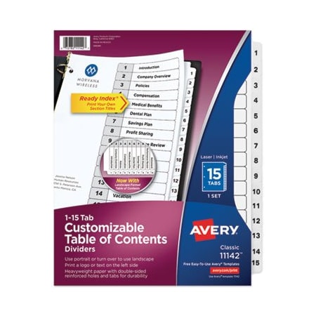 Avery Dennison Avery, CUSTOMIZABLE TOC READY INDEX BLACK AND WHITE DIVIDERS, 15-TAB, LETTER 11142